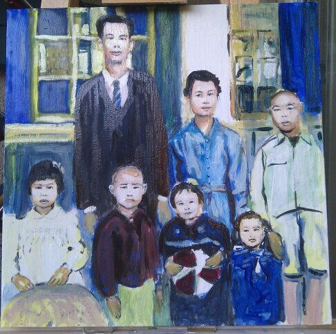 My grandparents and my mother as a child, oil painting