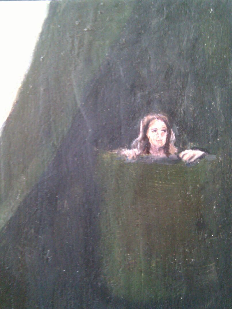 Doctor Who project, oil painting (Leela in his pocket)