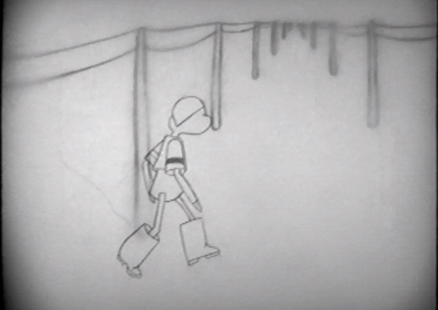 Duck in rain boots, two legged walk for Vancouver Film School