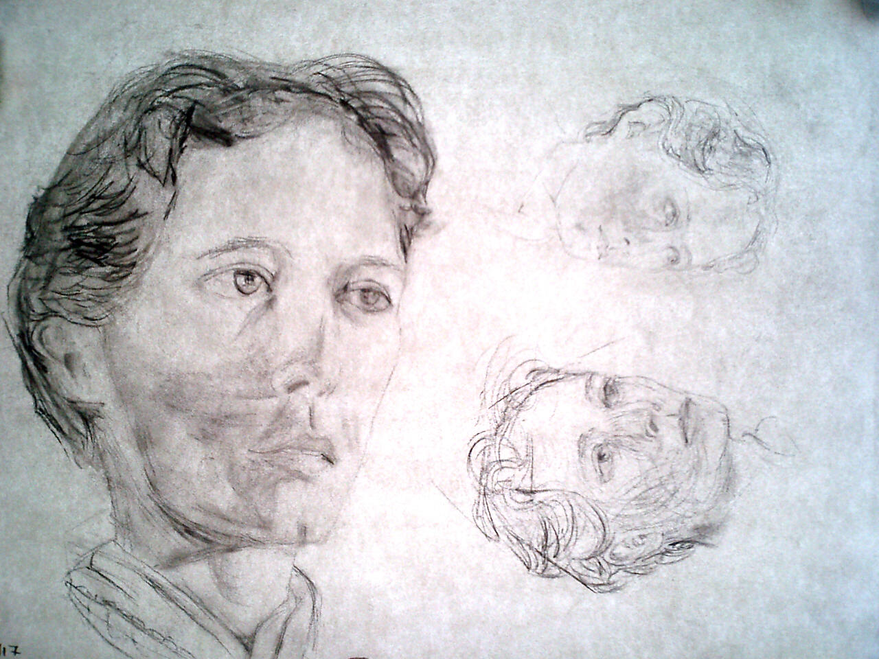 3 portraits in charcoal and pencil