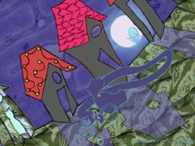 Hung Moon, VFS 2000 a topsy turvy bike ride in a moebius loop world with the moon chasing them